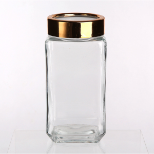 Altom Design kvadratna staklena posuda sa zlatnim poklopcem 1000ml 0203018306
