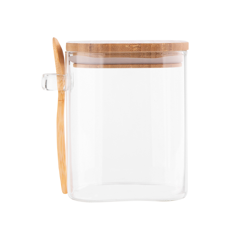 Altom Design BOROSILIKAT KVADRATNI SPREMNIK 800ML S POKLOPCEM OD BAMBUSA I ŽLICOM ( 0203018431 ) - EOL
