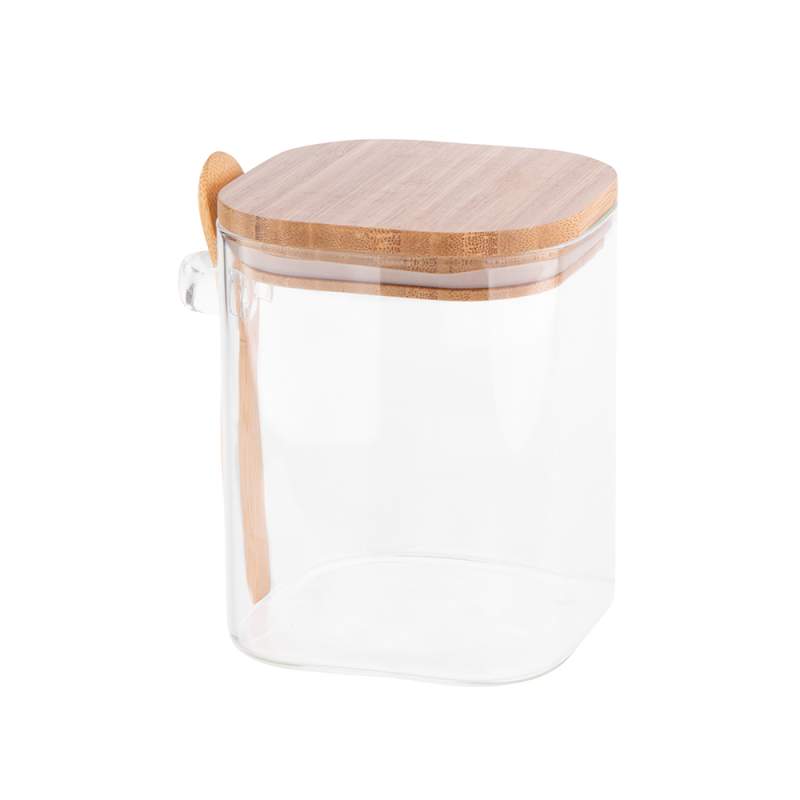 Altom Design BOROSILIKAT KVADRATNI SPREMNIK 800ML S POKLOPCEM OD BAMBUSA I ŽLICOM ( 0203018431 ) - EOL