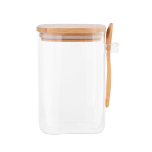Altom Design BOROSILIKAT KVADRATNI SPREMNIK 1000ML S POKLOPCEM OD BAMBUSA I ŽLICOM ( 0203018432 ) – EOL
