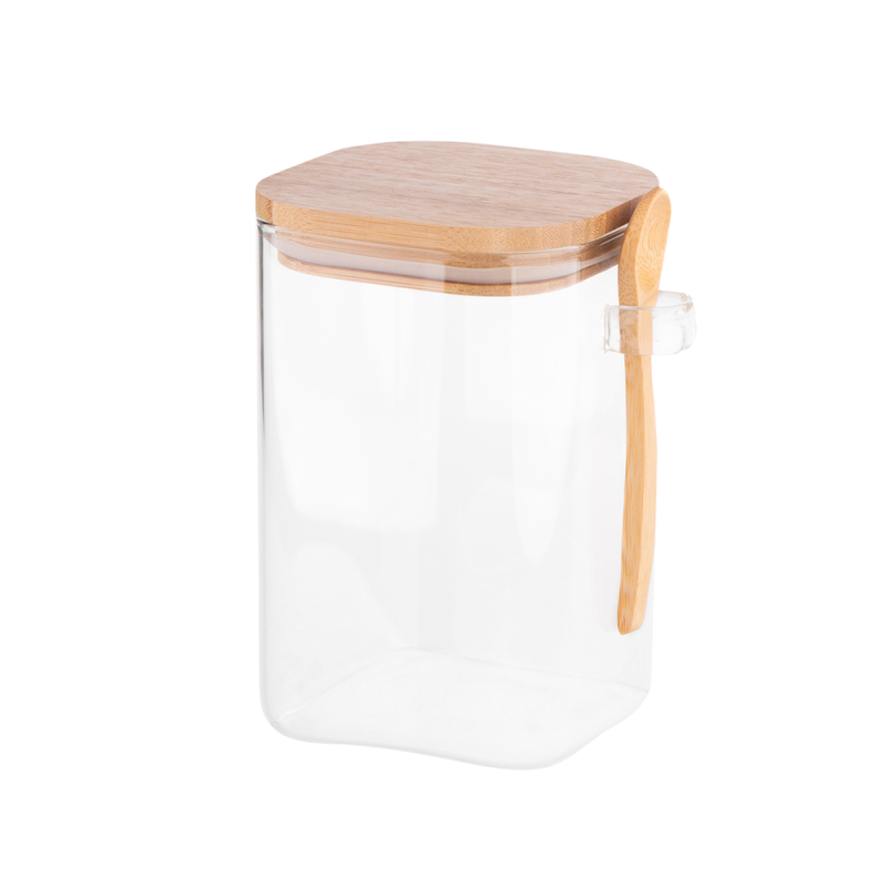Altom Design BOROSILIKAT KVADRATNI SPREMNIK 1000ML S POKLOPCEM OD BAMBUSA I ŽLICOM ( 0203018432 ) - EOL