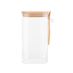 Altom Design BOROSILIKAT KVADRATNI SPREMNIK 1200ML S POKLOPCEM OD BAMBUSA I ŽLICOM ( 0203018433 ) – EOL