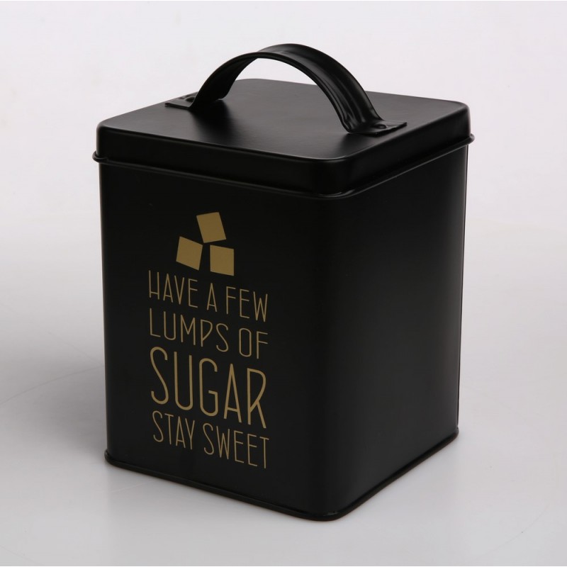 Altom Design kvadratna kutija crna, zlatni natpis Sugar 11X11X14 cm - 0204018331 - EOL