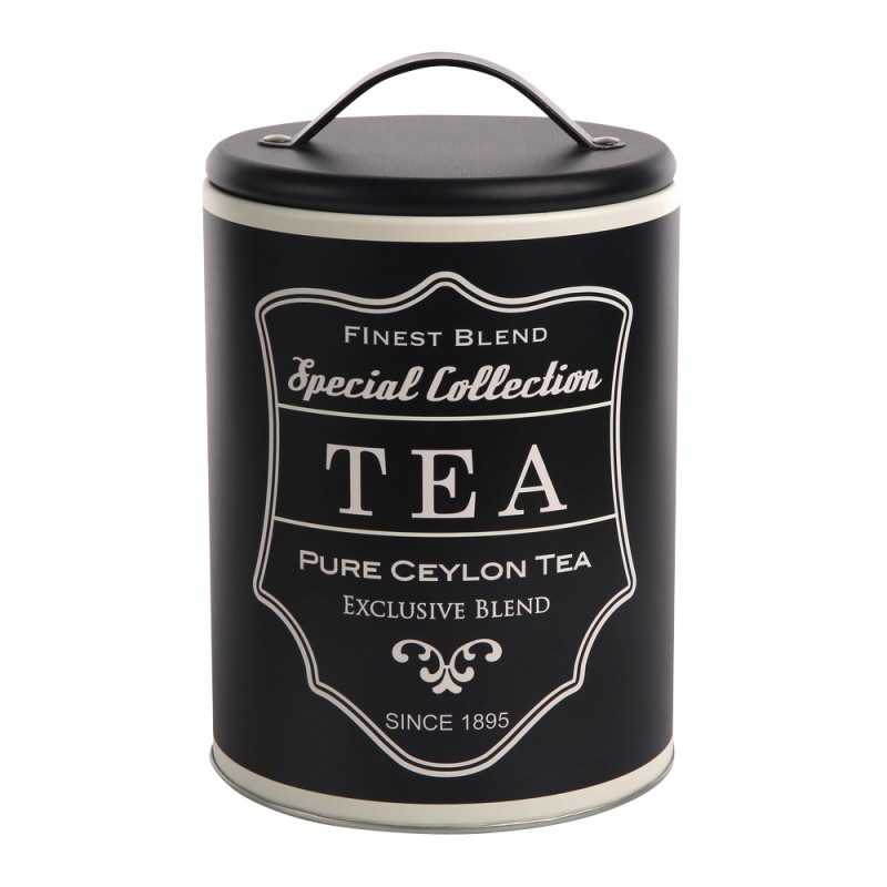 Altom Design okrugla limenka 11x16,5 cm crna dekor Tea - 0204018363 - EOL
