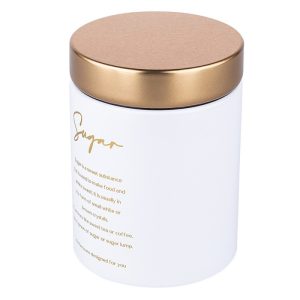 Altom Design okrugla bijela mat limenka sa zlatnim poklopcem 11x11x15 cm dekor  Sugar – 0204018432