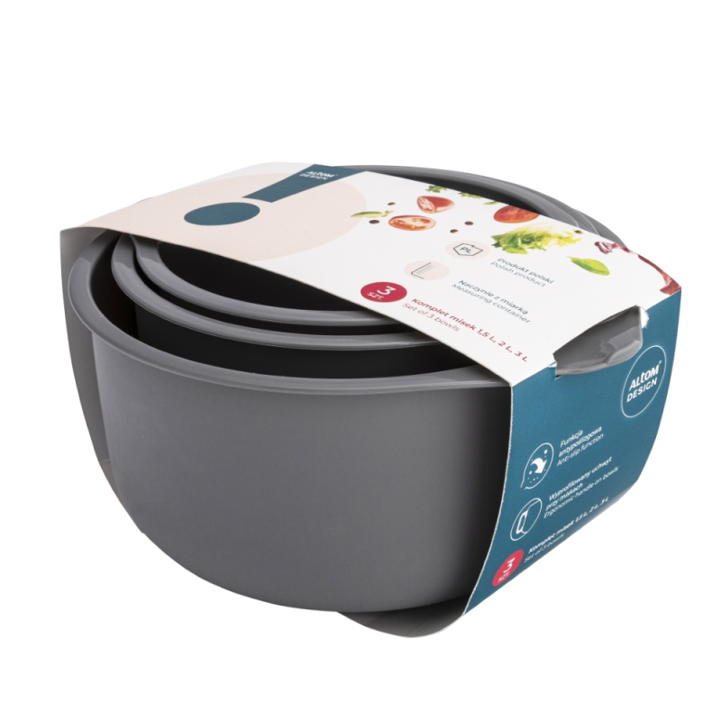 Altom Design set 3 plastične zdjele - siva 02070151150