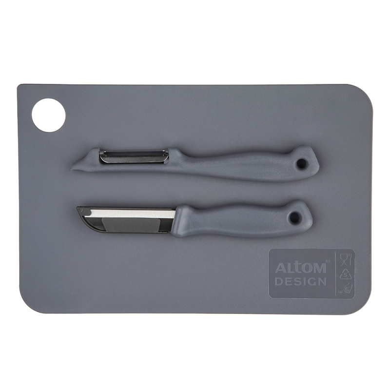 Altom Design set daska za rezanje + nož +strugač,24 cm, siva ( 0207020155 )