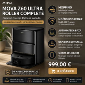 MOVA Z60 Ultra Roller Complete Crni robotski usisavač s mopom i baznom stanicom