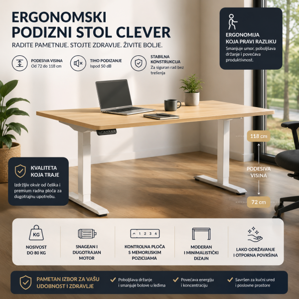 Ergonomski podizni stol Clever (152x76 cm)